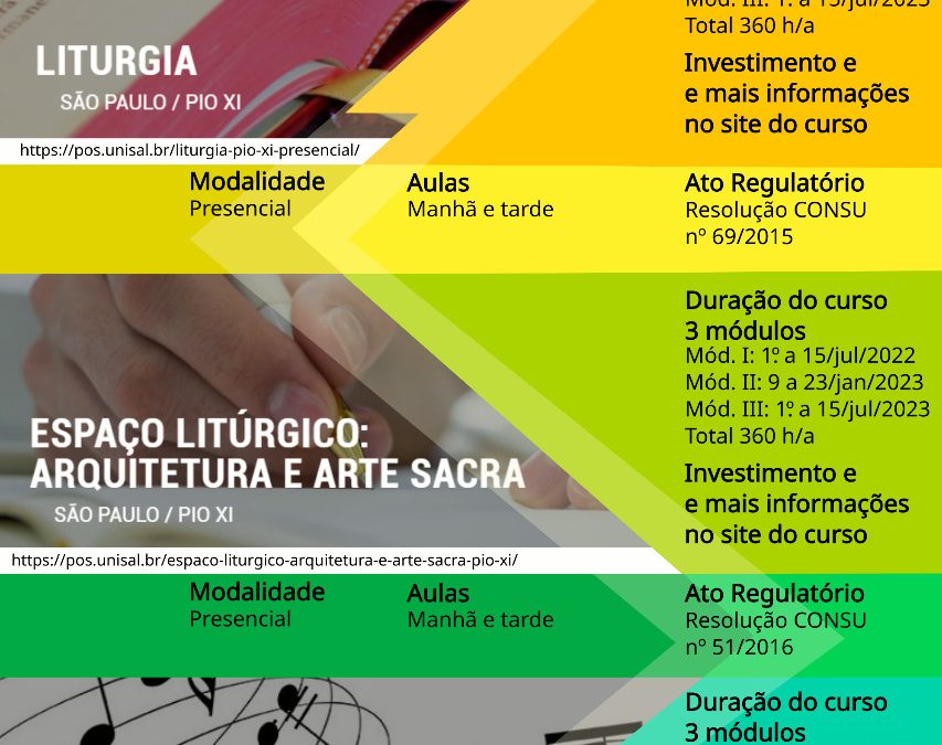 Prorrogada as Inscrições para pós-graduação em Liturgia, Música e Espaço Litúrgico